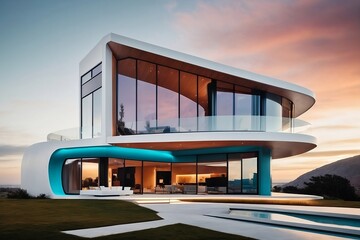 Fototapeta premium A stunning, ultra-modern house with sleek lines and luxurious finishes 2024