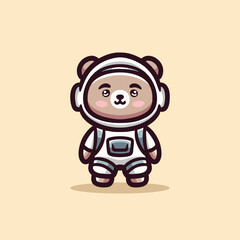 Cute Bear Astronaut Cartoon Mascot Animal Vector Logo Design illustration
