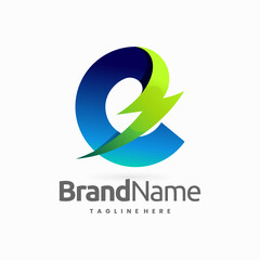 Obraz premium Electric logo letter E with thunder light shape combination concept