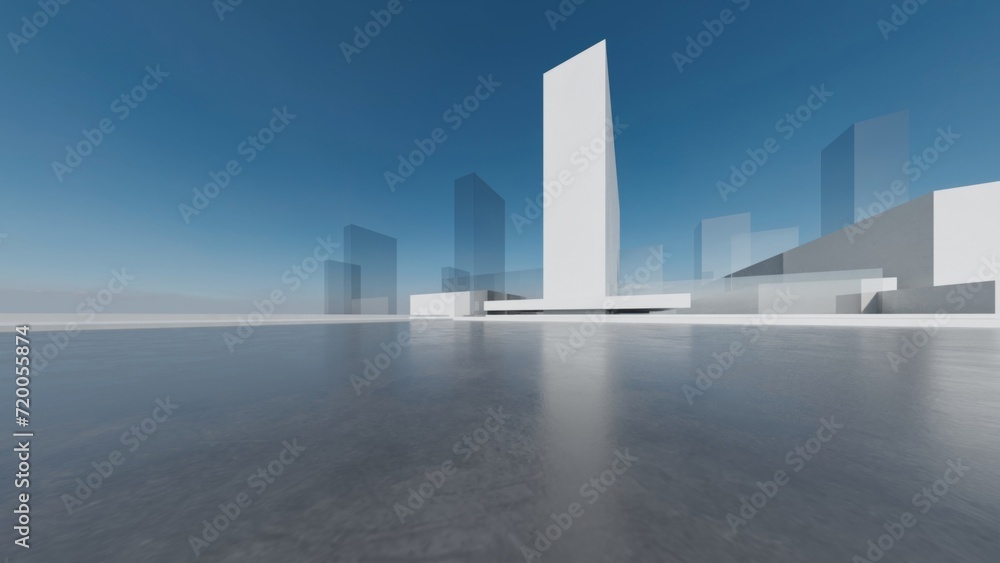 Poster 3d render of abstract futuristic architecture with empty concrete floor. Scene for car presentation.