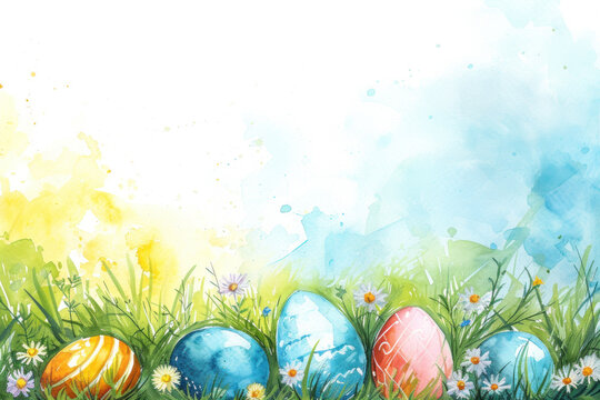 Easter greeting card, bright background, copy space for text