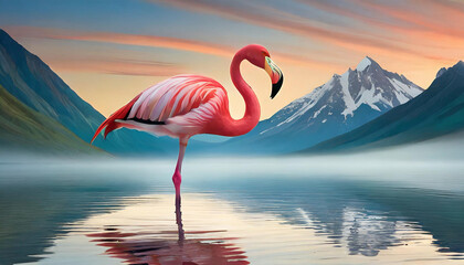 flamingo in the lake, art design