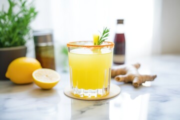 turmeric and lemon detox juice in a crystal glass