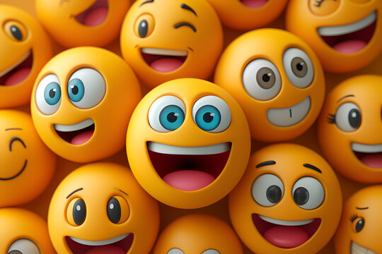 a collection of 3D rendered emojis with various expressions, perfect for digital communication, social media, and emotional expression themes. Each emoji is meticulously designed with a glossy finish,