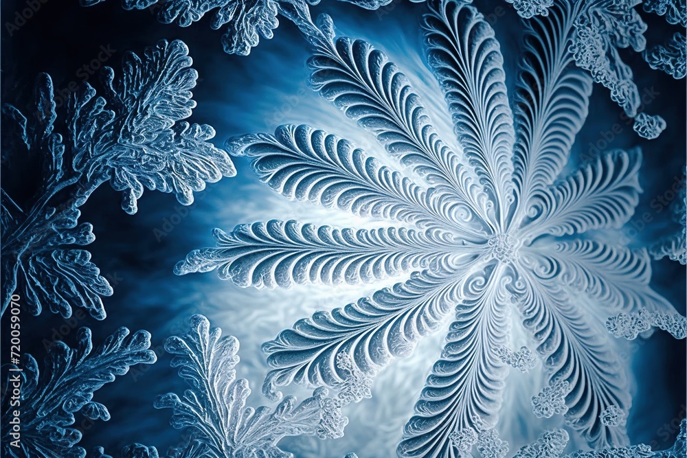 Poster frozen pattern on the window. frosted glass in amazing elements. winter crystal background texture. 