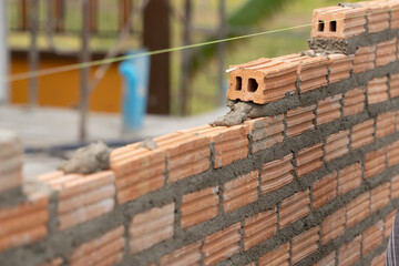 brick block structure construction plaster cement mortar wall in residential building industry - 720059824