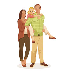 Happy family characters isolated on white background. Parents with child daughter embrace love. Support father and mother. Smiling couple husband and wife. Relationship concept. Vector illustration