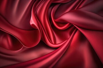 Abstract background, red satin silk fabric, Luxurious elegant waves, folds texture fabric. AI generated.
