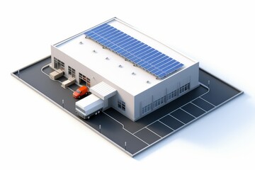 Isometric View Compact Warehouse Complex, Illustrating Storage and Logistics, on an Isolated White Background, Generative AI