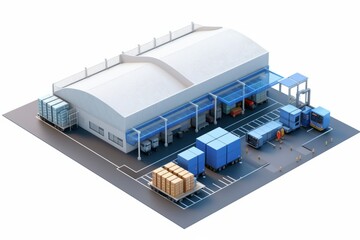 Isometric View Compact Warehouse Complex, Illustrating Storage and Logistics, on an Isolated White Background, Generative AI