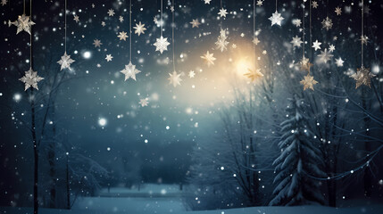 Beautiful winter Christmas glowing background with falling snowflakes, winter background