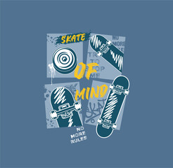 Skate Of Mind vector illustrations with cool slogans for t-shirt print and other uses. Skate all day text. © goank graphic