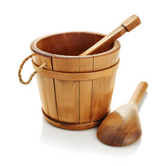 Sauna bucket and ladle isolated on white background, space for captions, png
 - obrazy, fototapety, plakaty