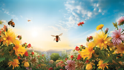 Obraz na płótnie Canvas Macro shot of a bee on a yellow dandelion flower