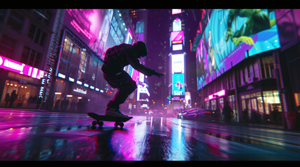 Alien Doing skating in streets ok New York Neon's