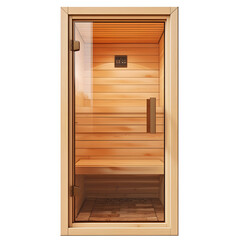 Sauna door with glass window isolated on white background, simple style, png
