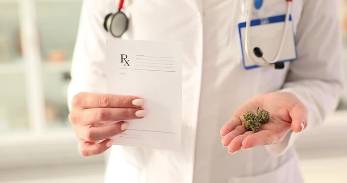 Medical marijuana in hands of doctor anda prescription