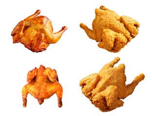 Whole chicken barbecue and fried chicken restaurant food elements collection in PNG format