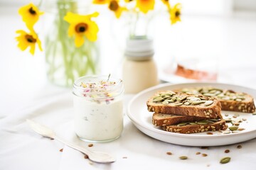 Obraz na płótnie Canvas homemade seed and nut bread with sunflower seed milk