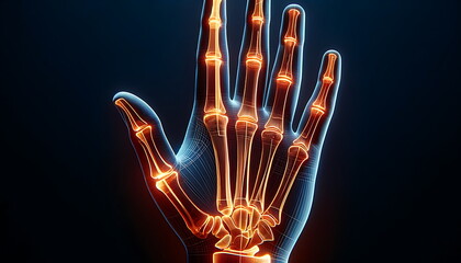 Obraz premium Medical technology concept. Electronic medical record. Holographic with the body shape of a human finger equipped with a nervous system.