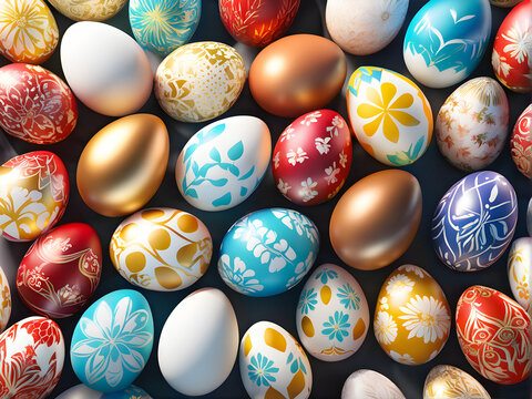 Spring Equinox Splendor: Celebrating Easter with Decorated Eggs, Symbols of New Life. generative A