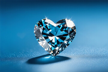 Heart shaped diamond on blue background