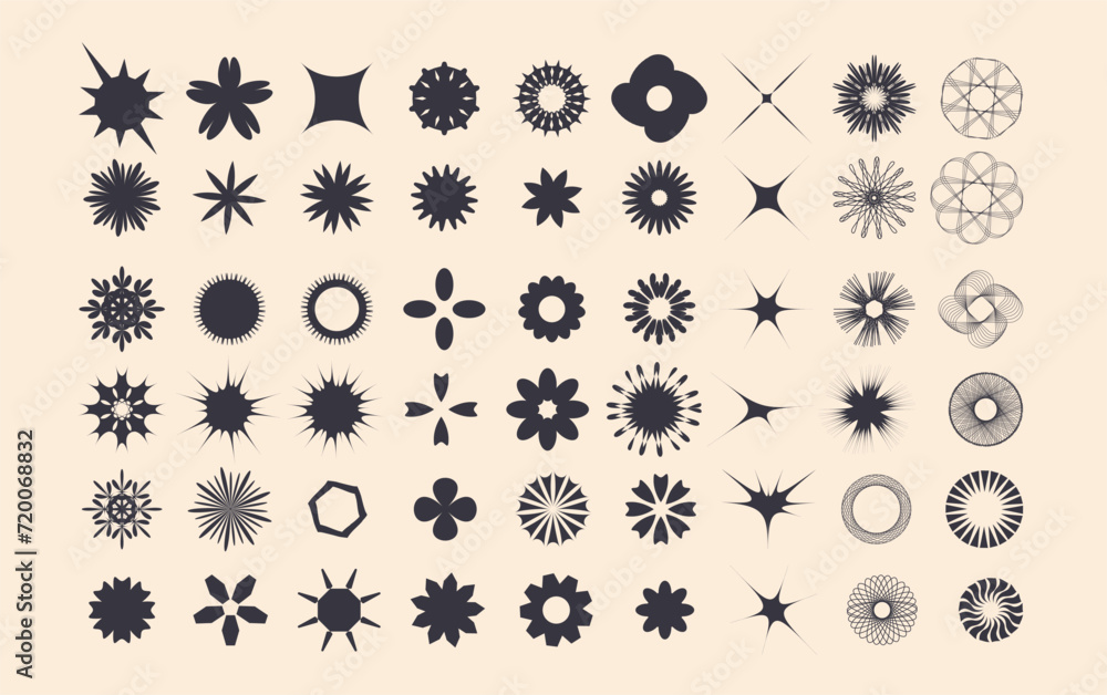 Poster set of simple design shapes. collection of y2k elements and graphic forms. groovy figures.