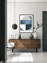 Modern Elegance: Abstract Geometric Shapes. Monochrome abstract art in a stylish interior, merging sophistication with a modern aesthetic.