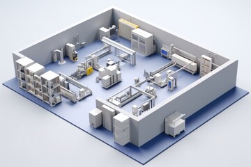 Fototapeta na wymiar Isometric View Small Industrial Units, Illustrating Diverse Manufacturing Processes, on an Isolated White Background, Generative AI