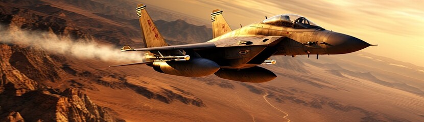 A fighter jet aircraft engaged in warfare, with explosions erupting in the background.