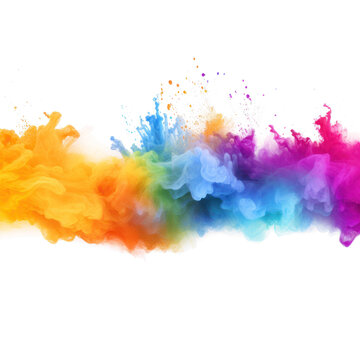 Colorful rainbow holi paint color powder explosion  on transparency background PNG