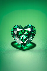 Heart shaped diamond on green background