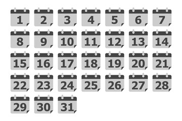 Calendar Icon is isolated on a white background. Calendar on the wall. Calendar that shows each date from day 1 to day 31. Daily collection number. Vector illustration flat design style.