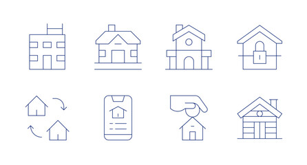 Real estate icons. Editable stroke. Containing home, installment, realestate, eviction, cabin, building, exchange.