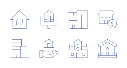 Real estate icons. Editable stroke. Containing modern, realestate, mansion, valuation, house, home.