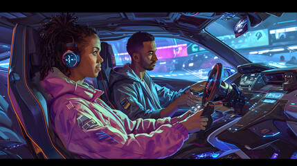 Drive and Dive: Immersive In-Car Gaming Illustration