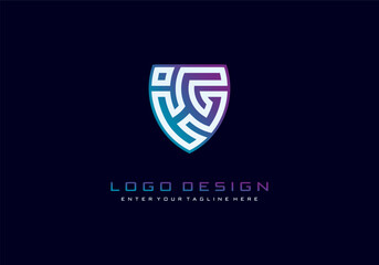 Premium vector concept shield with letter IG logo design
