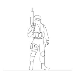 soldier, line drawing on white background, vector