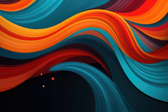 Colors of March, abstract background with teal, red and orange waves with copyspace for your text. March background banner for special and awareness day, week or month