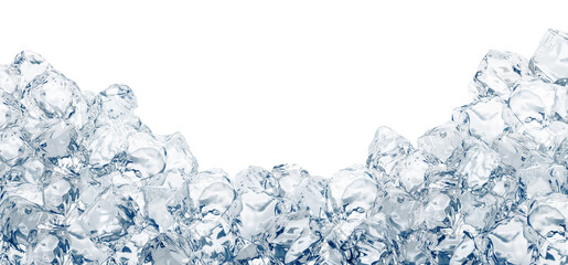 Ice cubes arranged as border frame isolated on white background. File contains clipping path.