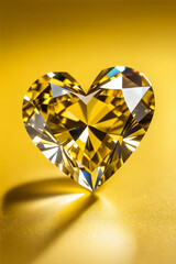Heart shaped diamond on yellow background
