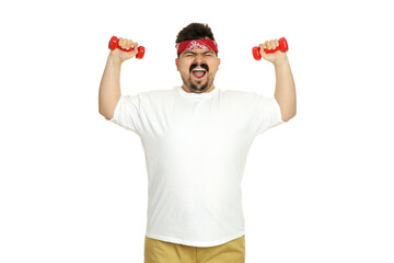Naklejka premium PNG, weight loss concept, overweight man isolated on white background.