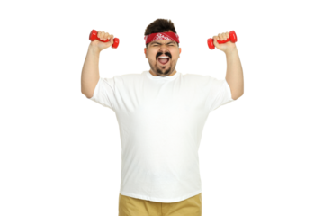 PNG, weight loss concept, overweight man isolated on white background.