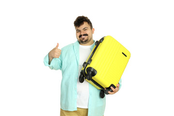 PNG man holding suitcase isolated on white background.