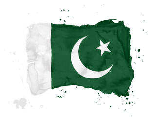 Flag of Pakistan brush stroke background.  Watercolor style for your design. Flag of Pakistan on white  backrgound for your  design, app, UI.  Stock vector. EPS10.