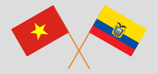 Crossed flags of Vietnam and Ecuador. Official colors. Correct proportion