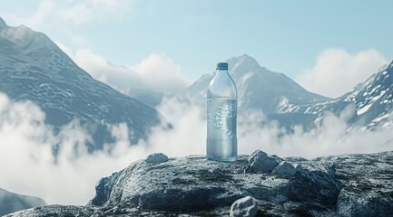 The simple pleasure of a bottle of water amidst the breathtaking scenery of mountain landscapes, providing refreshment during hikes.