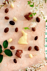 Easter chocolate  rabbit and eggs.traditional easter  dessert