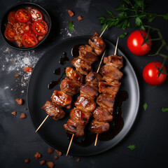 Pork kebab with barbecue sauce