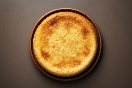 Pastel de choclo on wooden countertop. Overhead view.